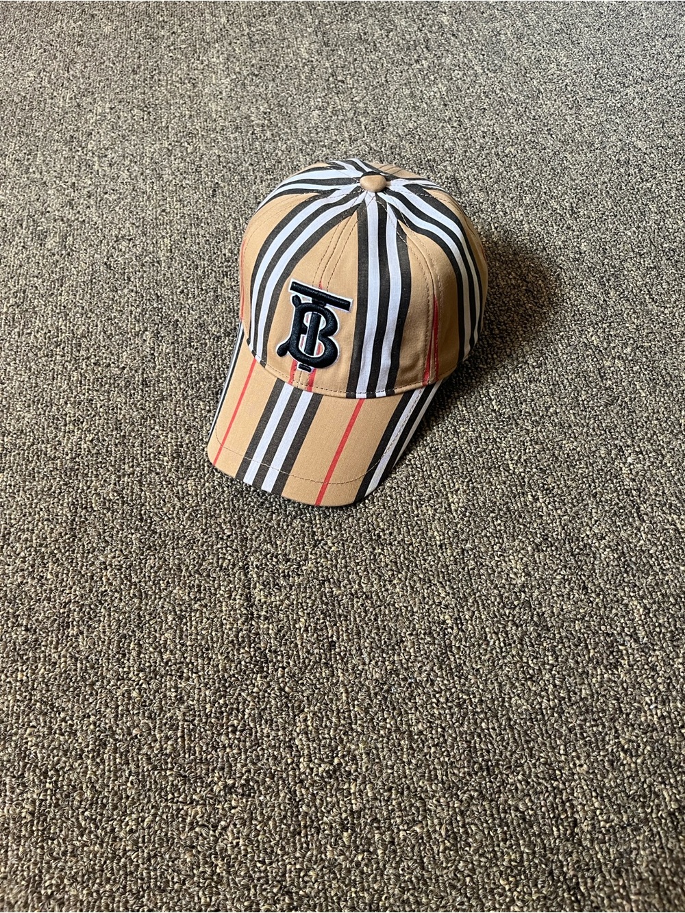 Burberry Beige Striped B Logo Cap